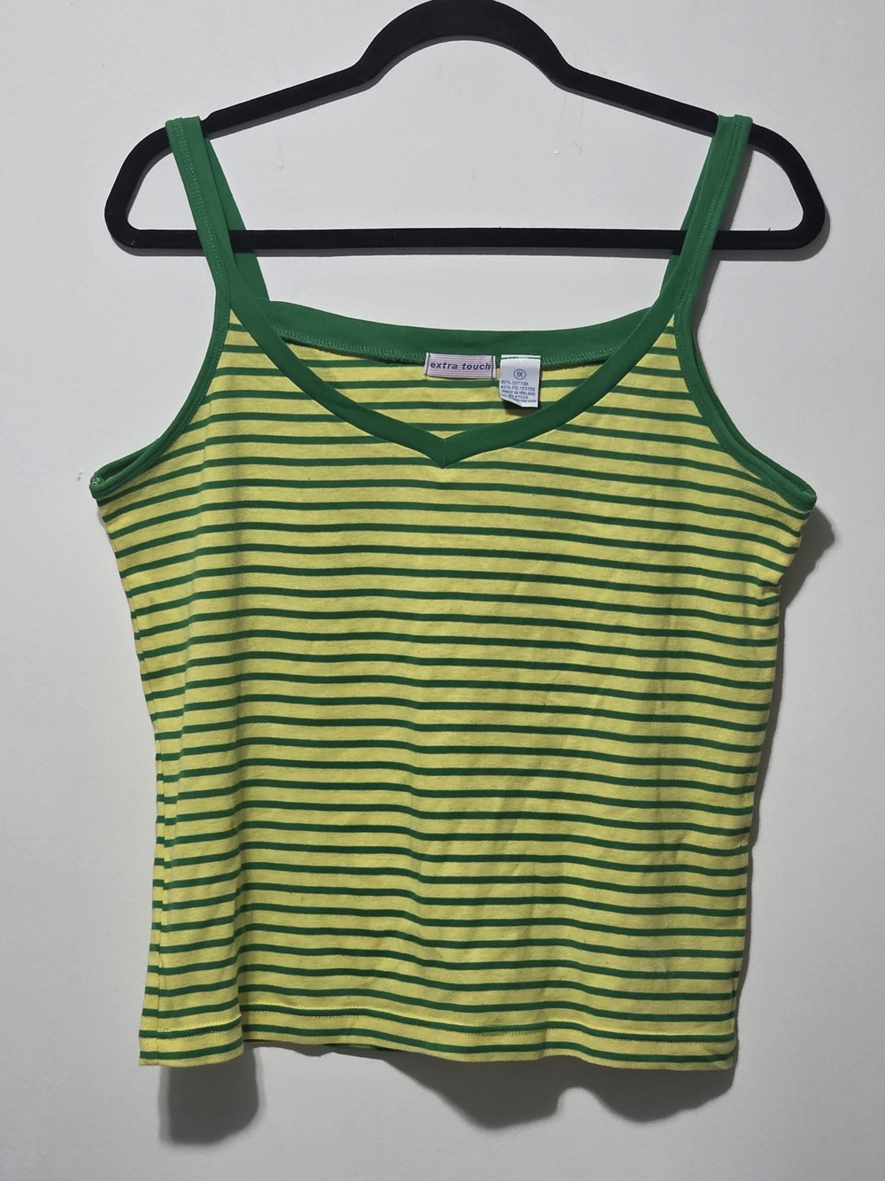 Extra Touch Yellow and Green Striped Spaghetti Strap Tank